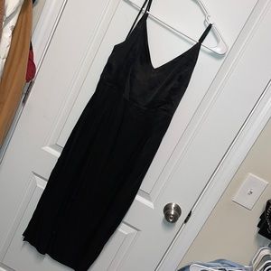 Black satin spaghetti strap with low back and side slit never worn
